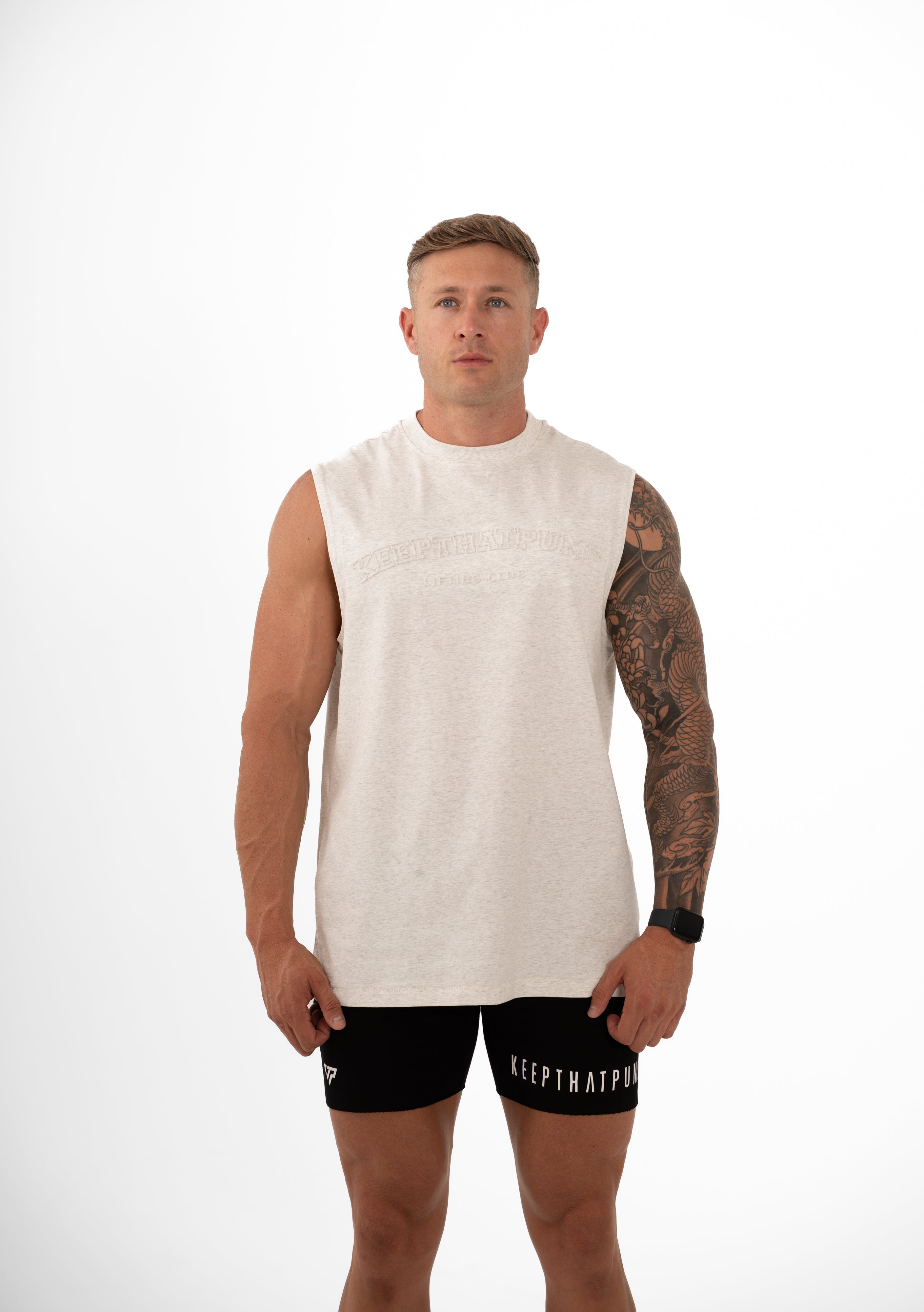 KTP MEN'S EMBOSSED TANK - MARLE GREY